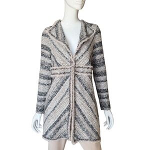 Chicos Elyse Cardigan Cream, Taupe, and Black Textured Pattern Topper Size Zero